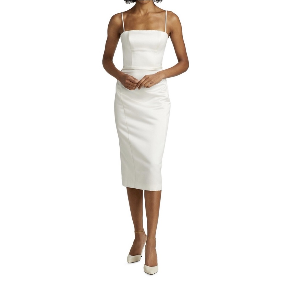 Amsale “Duchesse” Satin Sheath Dress.